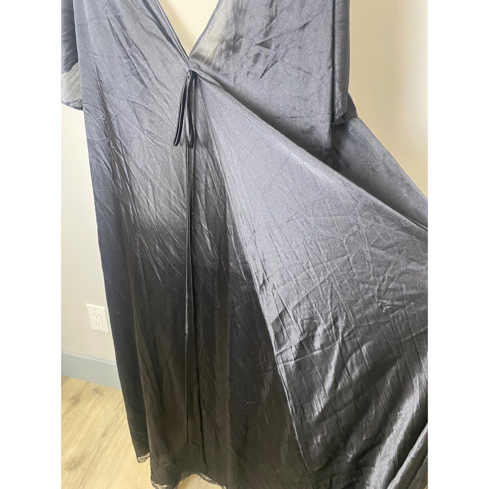 Vintage 60s 70s Black Butterfly Embroidered Maxi Nightgown V-Neck Open Back L - Picture 5 of 5